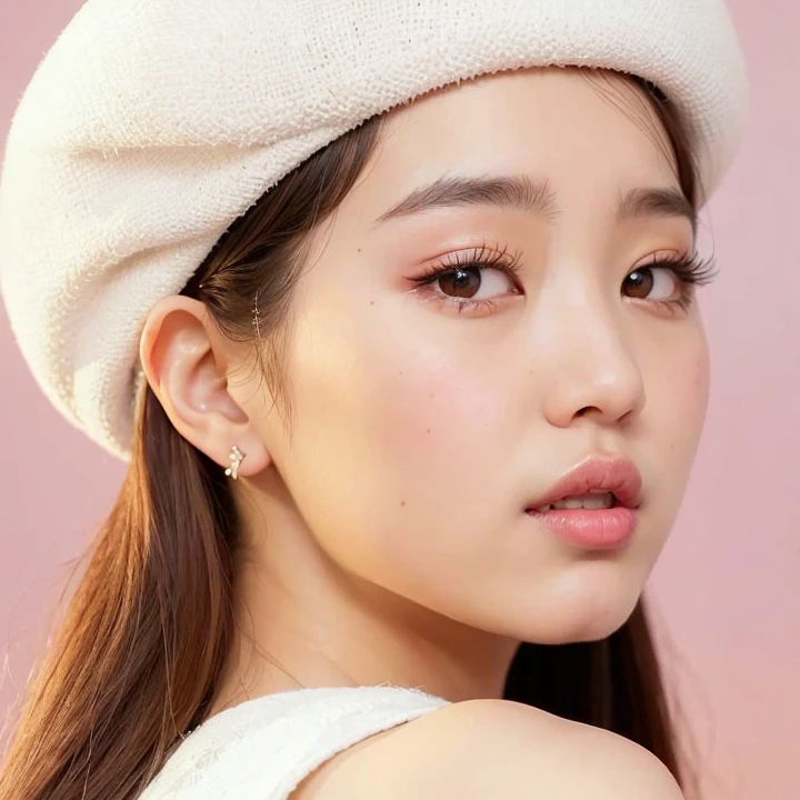 un primer plano de una mujer que llevaba un sombrero blanco y un vestido blanco, maquillaje coreano popular, maquillaje popular de Corea del Sur, Blackpink Jennie, Wan adorable cara coreana, Joven y adorable rostro coreano, Rasgos de la cara coreana, Linda actriz coreana, Hermosa mujer surcoreana, Beautiful aesthetic face, Bae Suzy, Parque Roseanne de Blackpink, con cara linda - fina -, Hermosa joven coreana