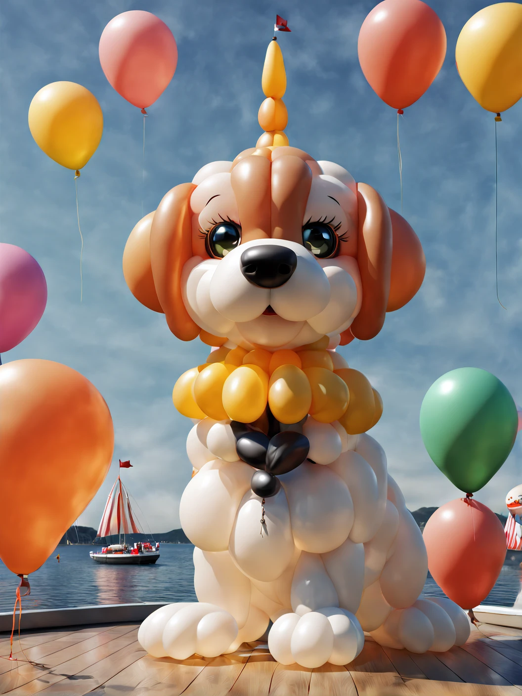 (tmasterpiece,Best quality at best,Best quality at best),Balloon Carnival,Puppy made of balloons,Hydrogen balloons ,Balloon animals,sailing animal,Cute big breasts,Cartoonish,Colorful,Close-up of the shot,a 3D render,(There are no characters),(The No_Humanity),