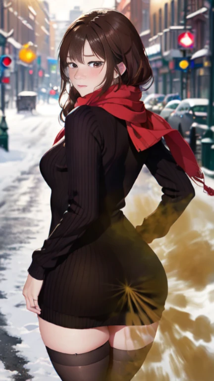 ((velocity)),Attacked by farts, (((Women farting))),(girl farting while walking outside in the snow )),((Half-lidded eyes),(walking at street),,blushing,velocity,(a female just got home from work), (wearing a ribbed sweater dress and red scarf),(thighhighs),(stand facing the screen),(her buttt facing the screen) (long hair brown hair),(Asian woman),(street),( night),(masterpiece:1.2、top-quality)、(the Extremely Detailed CG Unity 8K Wallpapers、ultra-detailliert、Best Shadows),(The best lighting、extremely delicate and beautiful)、depth of fields、