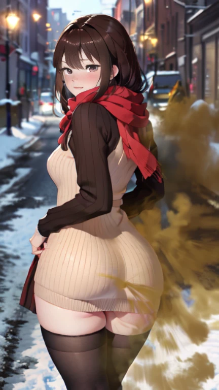 ((velocity)),Attacked by farts, (((Women farting))),(girl farting while walking outside in the snow )),((Half-lidded eyes),(walking at street),,blushing,velocity,(a female just got home from work), (wearing a ribbed sweater dress and red scarf),(thighhighs),(stand facing the screen),(her buttt facing the screen) (long hair brown hair),(Asian woman),(street),( night),(masterpiece:1.2、top-quality)、(the Extremely Detailed CG Unity 8K Wallpapers、ultra-detailliert、Best Shadows),(The best lighting、extremely delicate and beautiful)、depth of fields、