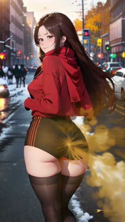 ((velocity)),Attacked by farts, (((Women farting))),(girl farting while walking outside in the snow )),((Half-lidded eyes),(walking at street),,blushing,velocity,(a female just got home from work), (wearing a ribbed sweater and red scarf),(thighhighs),(stand facing the screen),(her buttt facing the screen) (long hair brown hair),(Asian woman),(street),( night),(masterpiece:1.2、top-quality)、(the Extremely Detailed CG Unity 8K Wallpapers、ultra-detailliert、Best Shadows),(The best lighting、extremely delicate and beautiful)、depth of fields、