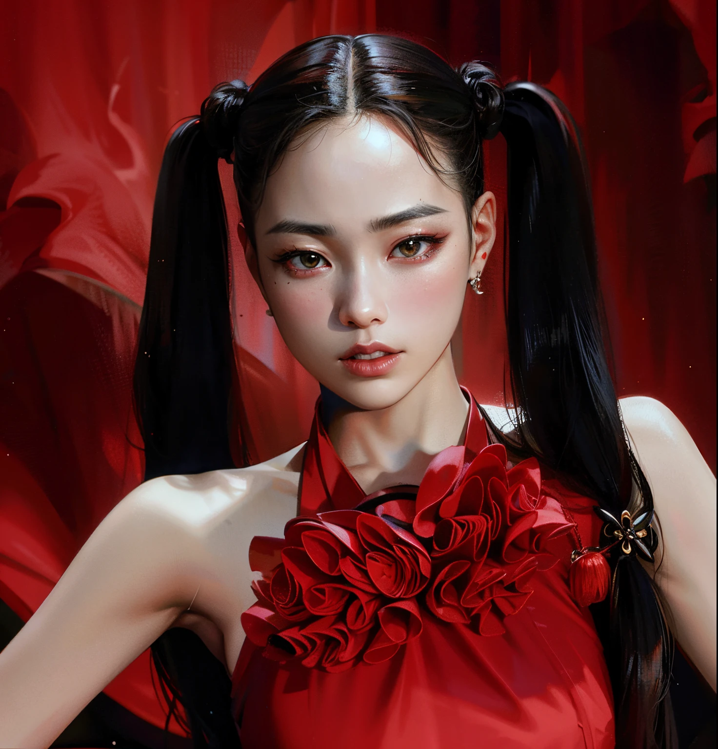 Mujer arafed con largo cabello negro y vestido rojo., Blackpink Jennie, Sha Xi, ji-min, Retrato de Jossi de Blackpink, Jossi de Blackpink, JIA, Yan, inspirado por Chen Daofu, Minchen Shen, Lu ji, inspirado por Wu Bin, Gongbi, mu pan, Demonio Giesha, zun, inspirado en Chen Chi