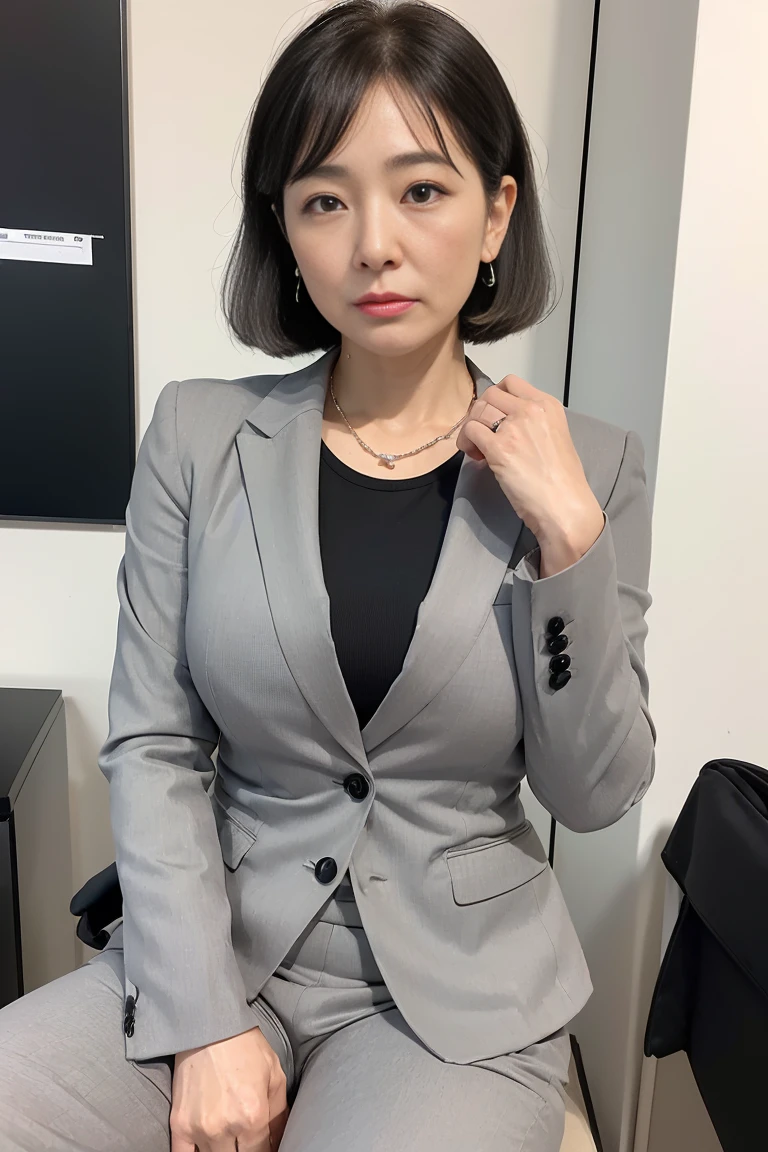 (((1 Japanese 65-year-old woman))), ((Sagging under the eyes)),(((nasolabial folds))),独奏,masutepiece, Best Quality, Photorealsitic, super detailed skin, Sharpen, Perfect Anatomy,Temples in Kyoto,Anatomy,独奏,Longhaire,((old body)), Sagging udder) (thick waist),(flabby body)(,Plump body),bunk butt,Serious look,Mature AV Actress, glamor, A sexy,(((Fair skin with many wrinkles))),small diamond necklace,(((Gray Office Lady Suit))),(Black high heels),Staring at this,