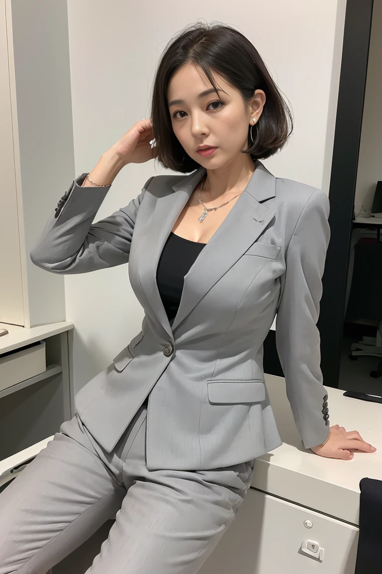 (((1 Japanese 65-year-old woman))), ((Sagging under the eyes)),(((nasolabial folds))),独奏,masutepiece, Best Quality, Photorealsitic, super detailed skin, Sharpen, Perfect Anatomy,Temples in Kyoto,Anatomy,独奏,Longhaire,((old body)), Sagging udder) (thick waist),(flabby body)(,Plump body),bunk butt,Serious look,Mature AV Actress, glamor, A sexy,(((Fair skin with many wrinkles))),small diamond necklace,(((Gray Office Lady Suit))),(Black high heels),Staring at this,
