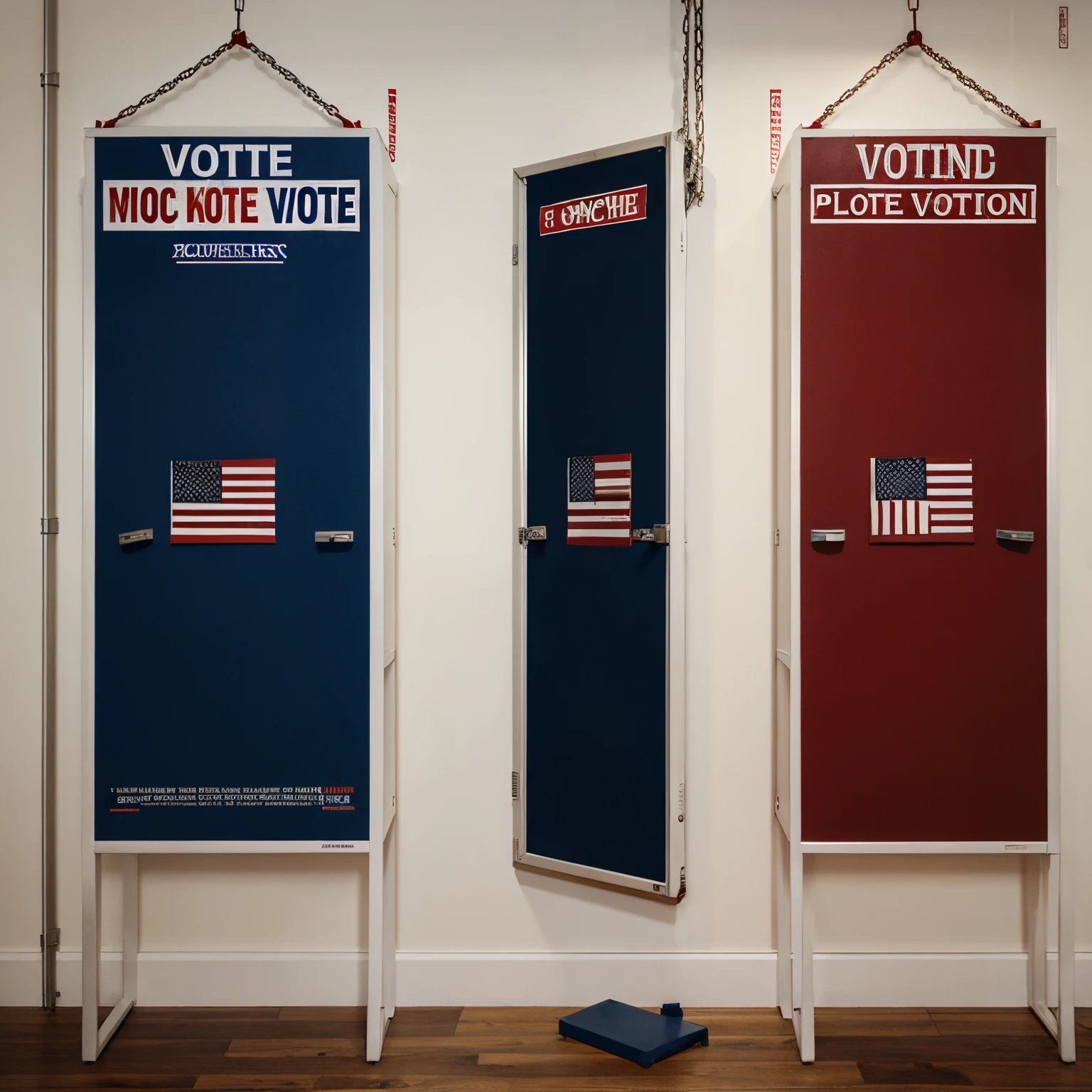 Red, blue, white proponga poster to allow black people vote fist with chains or voting box