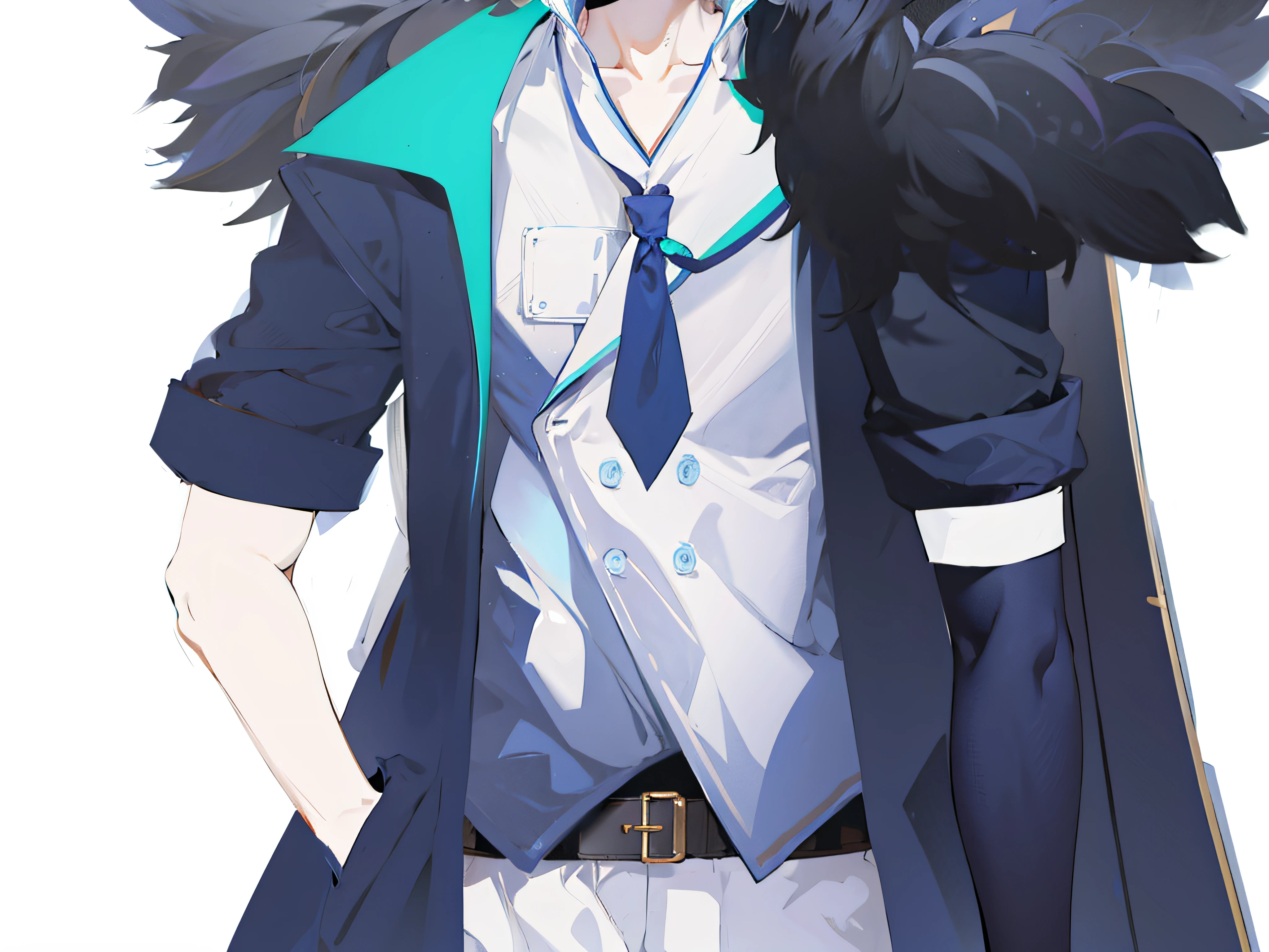 Anime character wearing blue jacket and white shirt, Masanobu Okumura'inspired, Inspired by Okumura Togyu, Tall blue eyed anime character, !!full-body portraits!!, ((wearing aristocrat robe)), full body detailing, full_body!!, full body close-up shot, JK school uniform, Anime cute art style,rich details,masterpiece of a master,Hard,chest muscle