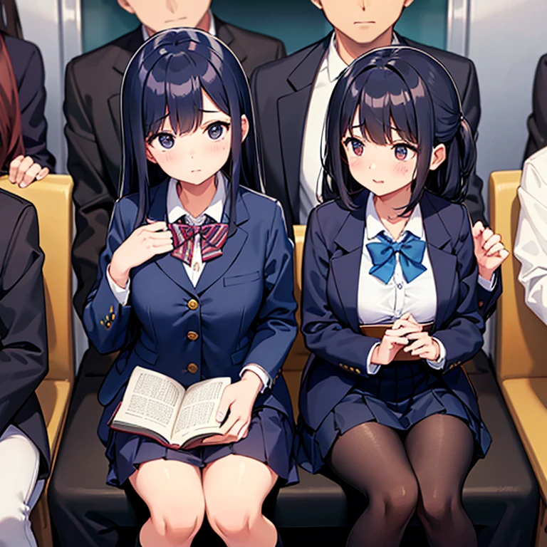 top-quality　​masterpiece　Male teacher who likes parades、,１２Year old girl、Traditional navy blue blazer uniform、Blue checked skirt、White High Socks、、Male teacher:1.3、Japan Elementary School resident、Cute and popular、a miniskirt、The anxious face of the girl:1.0、They were molested by men on a crowded train while wearing sailor suits:1.0、touch her breast:1.3、Molester looks for petite middle school student、full body Ess reading a book on a crowded train.、Surrounded by men、Take photos of beautiful girls on a crowded train、Man standing behind a woman on a crowded train、A man touches a woman's most sensitive part on a crowded train:0.5、A woman who was touched on a sensitive part of her thigh felt intense pleasure、The woman turned around in surprise..、A man strongly caressed the sensitive area of a woman、Woman experiences strong pleasure、full nude, naked, breasts, large breasts, nipples,