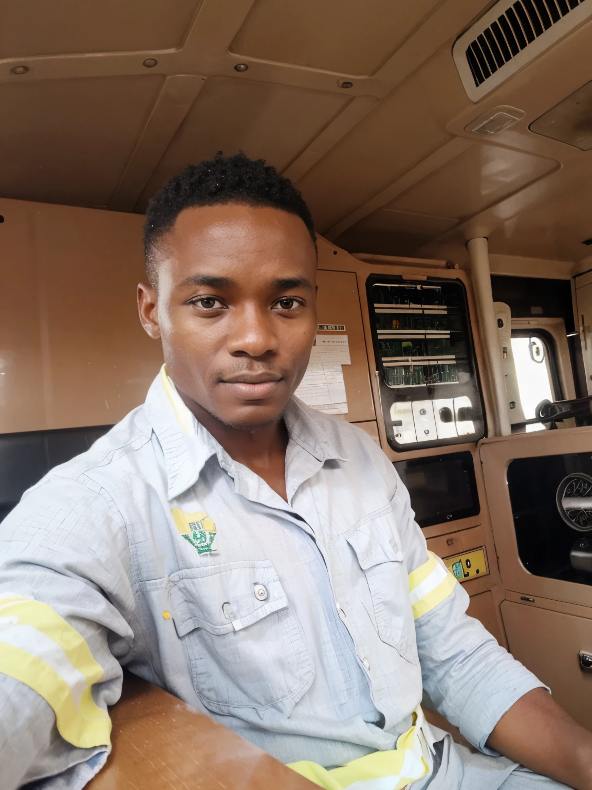 Black man from Africa in Nampula Inside a dash 9 locomotive