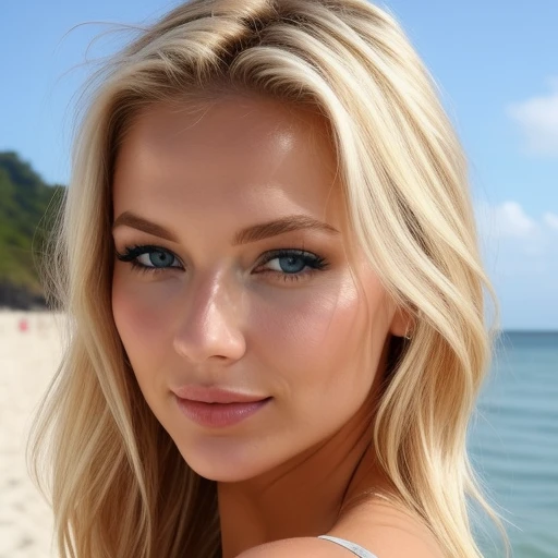 femme blonde aux yeux bleus, Souriant, Selfie, mer, At the beach in Thailand, Bikini beige sexy, Lara Stein, Alexandra Waliszewska, Schulterlanges blondes cheveux, La plus belle femme du monde, beau look, perfect detail, Victoria’s Secret-Modell, cheveux blonds yeux bleus, Pas de gros plan, cheveux blonds et yeux bleus, longs cheveux blonds et yeux bleus, sans sourcils