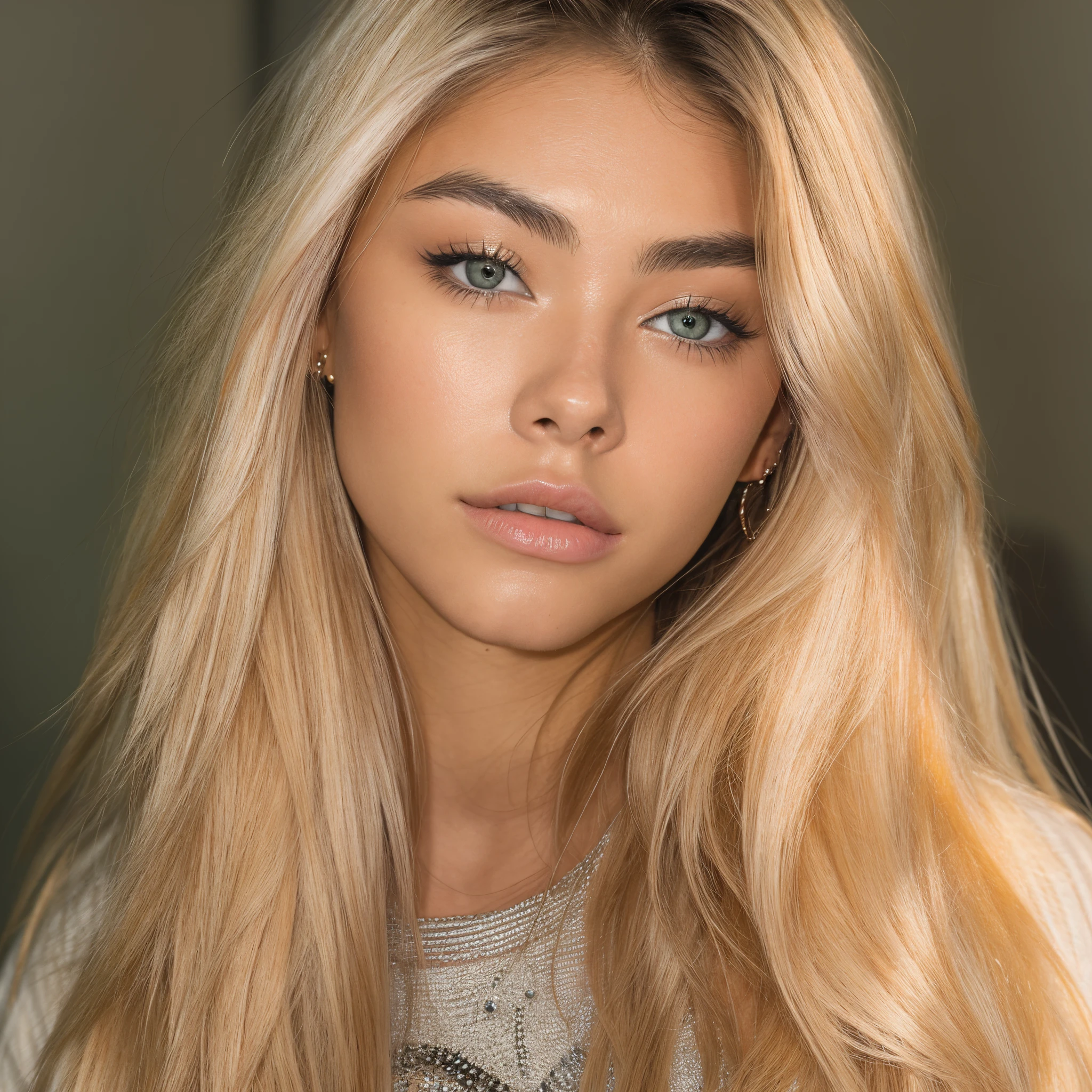 portrait photo réaliste ultra précis et détaillé et le plus réel possible d'une blonde de visage qui ressemble à madison beer