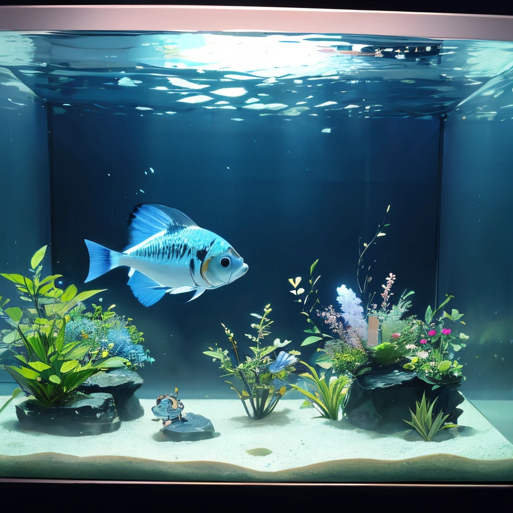 deformed corydoras、High quality、Corydoras、Sleepy look、small aquarium、anime styled