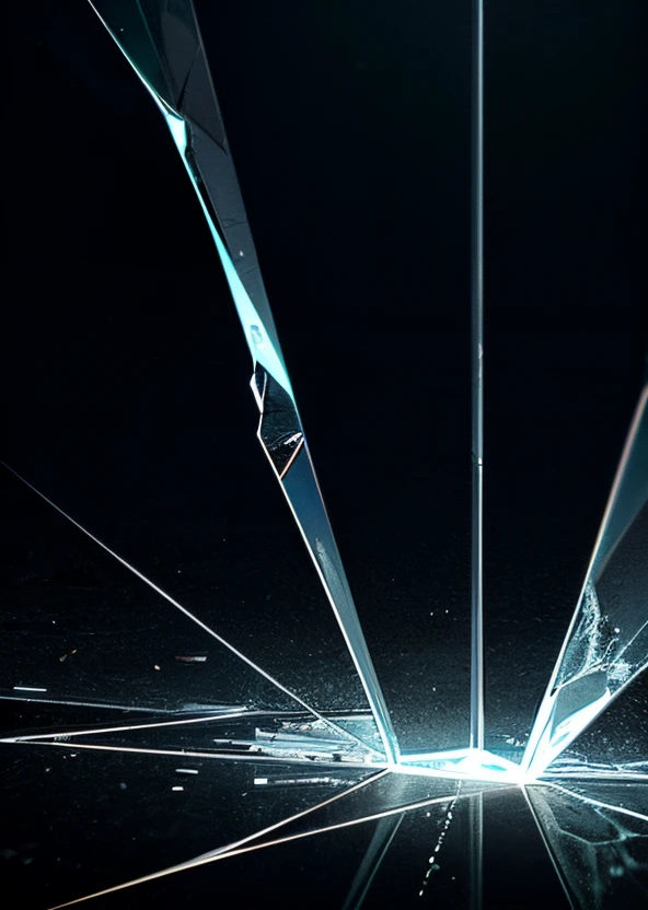 Broken glass middle, glowing, dark background, simple, aesthetic, hd, 4k ,