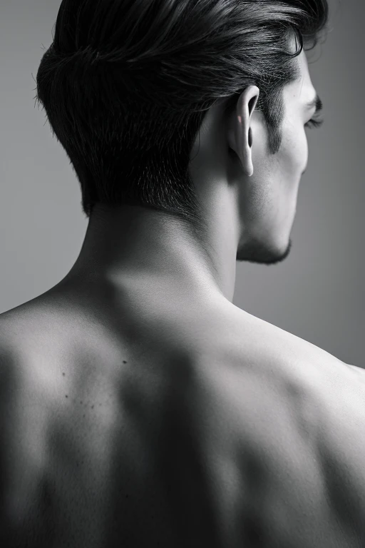 Handsome men,Upper body portrait,black-and-white,,profile,Allback
