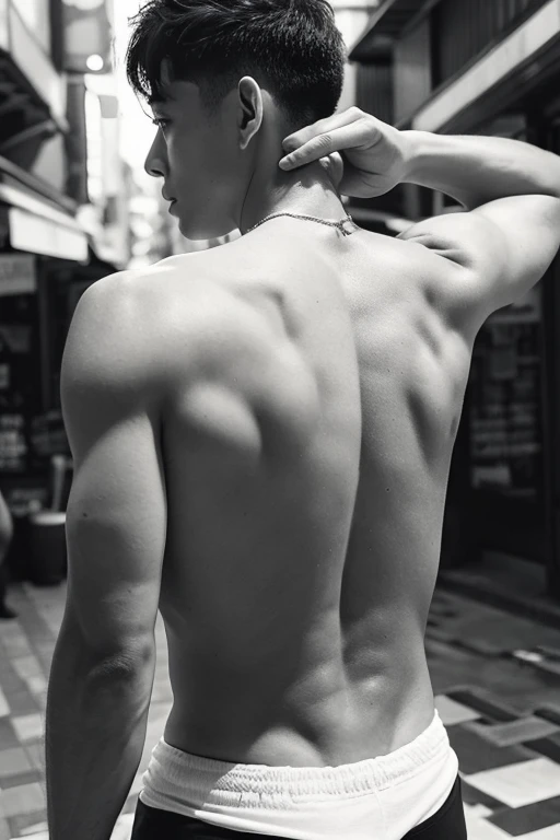 Handsome men,Upper body portrait,black-and-white,,facing diagonally to the left,Allback,japanes