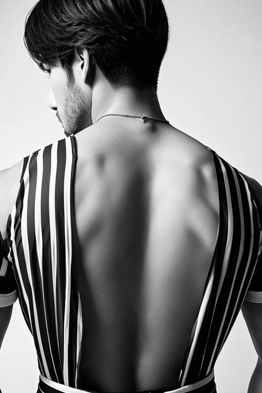 Handsome men,Upper body portrait,black-and-white,,facing diagonally to the left,Allback,japanes,Y shirt