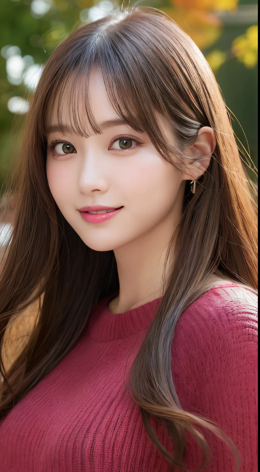 masutepiece, Best Quality, Illustration, Ultra-detailed, finely detail, hight resolution, 8K Wallpaper, Perfect dynamic composition, Beautiful detailed eyes, Autumn Women's Fashion,waved hair,small tits、Natural Color Lip, Bold sexy poses,Smile,Harajuku、20 years girl、Cute、Sexy shot looking at camera