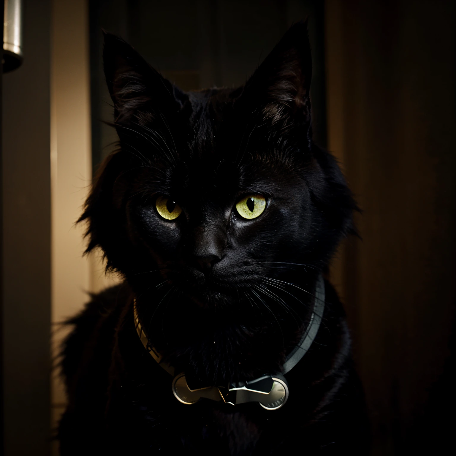 A black cat wearing night vision goggles