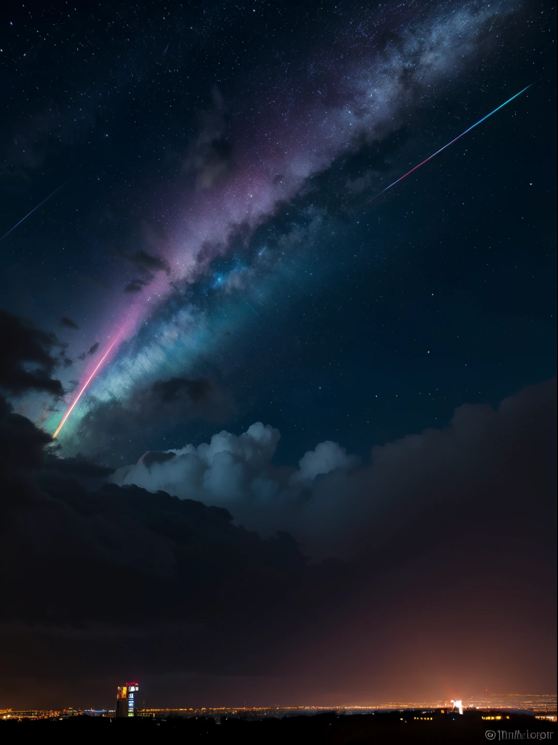 Seven colors of auspicious clouds,beautiful sky,nighttime scene,laser
