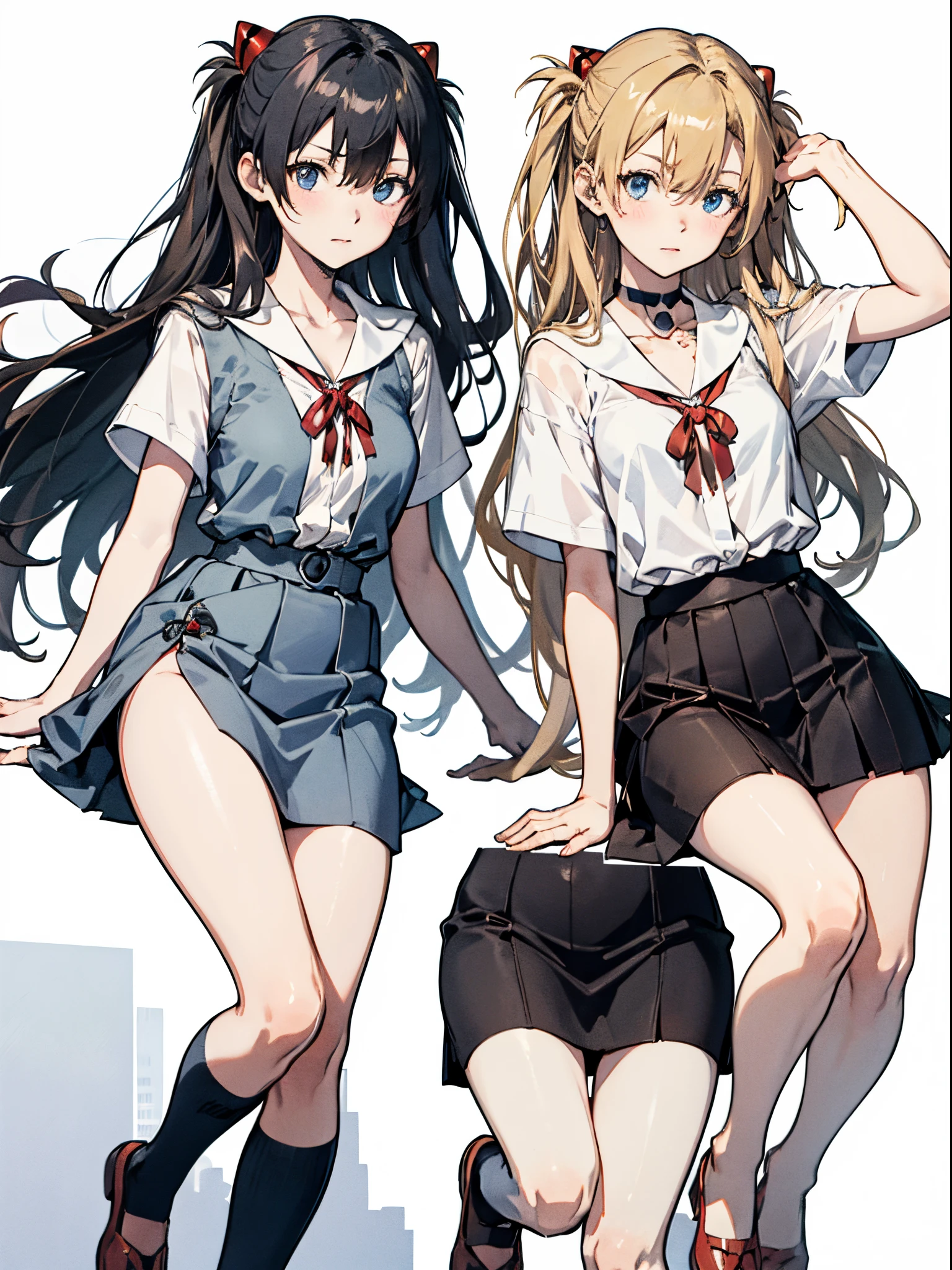 Asuka Langley Soryu，Blue eyes，hair between eye，headware，Interface headset，Orange hair，Red Ribbon、bow ribbon、校服、skirt by the、Slip Dress、Slip Dress、Tokyo No. 3 Middle School Uniforms、album artwork，Storytelling images