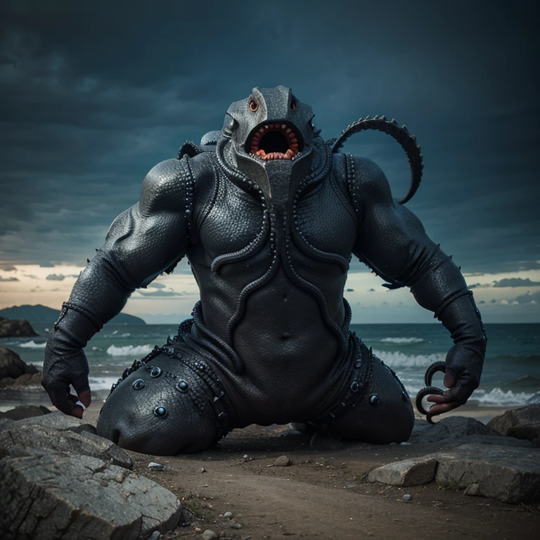 A rock monster with tentacles as its jaw