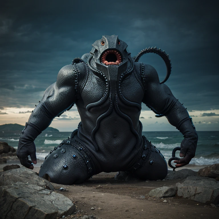 A rock monster with tentacles as its jaw