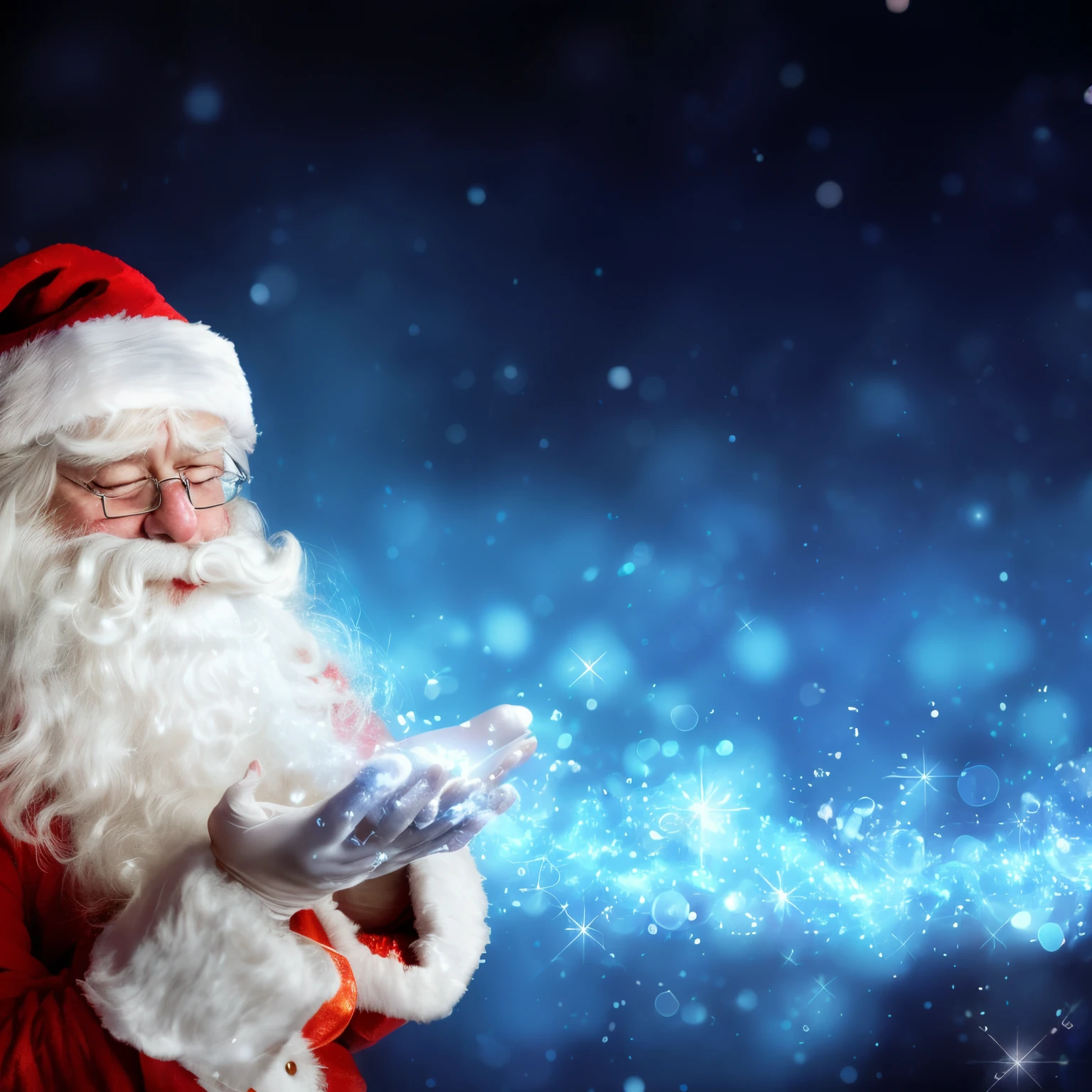 santa claus is blowing out a magic wand with his hands, santa, santa claus, santa clause, shutterstock, istock, magic particles in the air, holiday season, stock photo, stock image, by senior artist, shutterstock contest winner, pexels, featured, closeup photograph, by Juan Giménez, full details, by Bernardino Mei