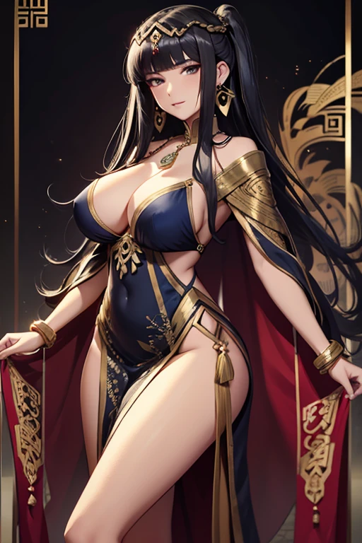 Chinese transparent silk dress, hair adornments, necklace, jewelry, Long hair, Earrings, Chinese clothes, Big boobs, gbaportrait