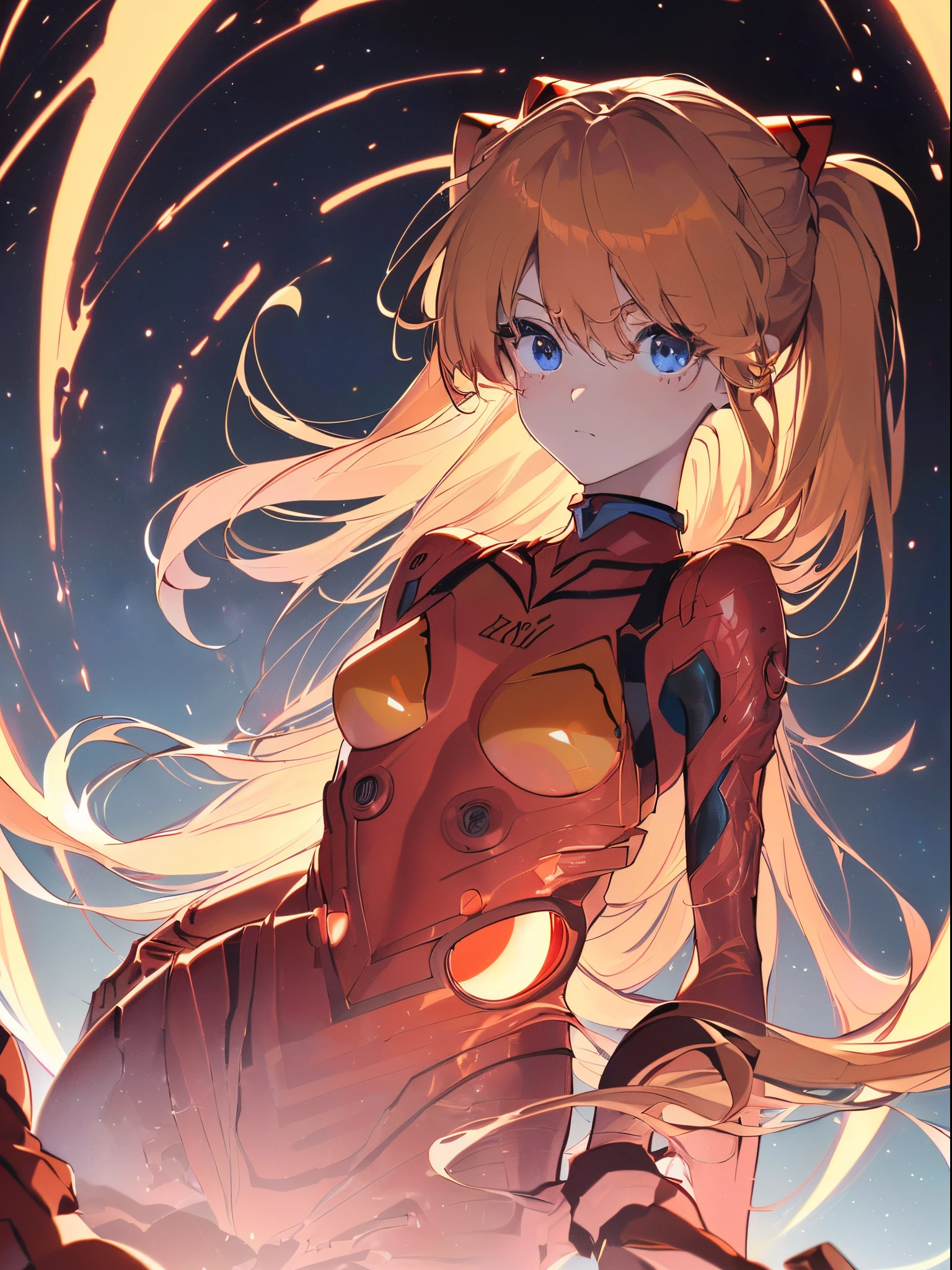 ((Souryu Asuka Langley, Interface headset, Red bodysuit:1.4, Blonde)),(Glowing eyes:1.233),(Beautiful and detailed eyes:1.1),(deadpan,Closed mouth),(Standing), 1girl in,Solo,(masutepiece,Best Quality, Official art,Aim for an audience, Beautiful and aesthetic:1.2),(超A high resolution,spirals, Golden ratio, (4K), See from above,((On the earth)),((in the space)),floating,good lighting, (Photon mapping, Radio City, Physically-based rendering,Automatic White Balance), technological sense,amazing,Sharp Focus,Rich background, (((High detailed skin,)))Dynamic lighting,intricate detailed outfit,Glowing eyes,Watery eyes,(masterpiece sidelighting),(a beauty girl,The sheen),[[Delicate fingers and hands:0.55]::0.85],(Detail fingers),((((SLR camera lens in the eye,Ultra Photographic Quality,Fisheye,ultra wide-angle)))),((unbelievable Ridiculous)),Micro Shot,((extremely_Detailed_Eyes_And_Face)),(disheveled hair),darkness,Film Girl