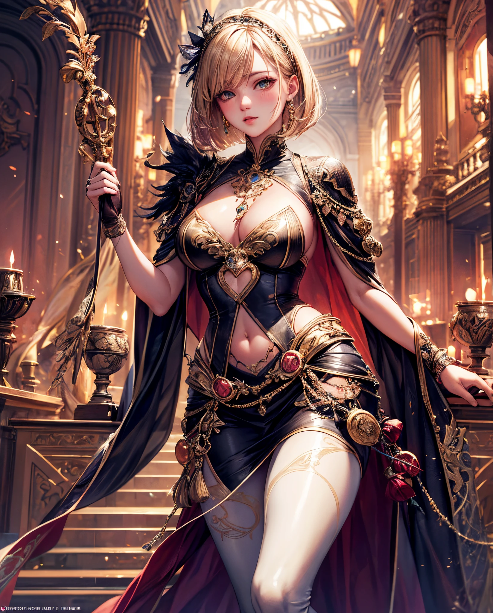 Photorealistic, Best Quality, hight resolution, Attention to detail, She is wearing a fancy white skirt on a random background。。, Constricted waist,an hourglass figure, Blonde Woman, Long legs, Very short hair, Beautiful hairstyle, Sexy, Blushing face, Sensual Pose, Perfect white skin