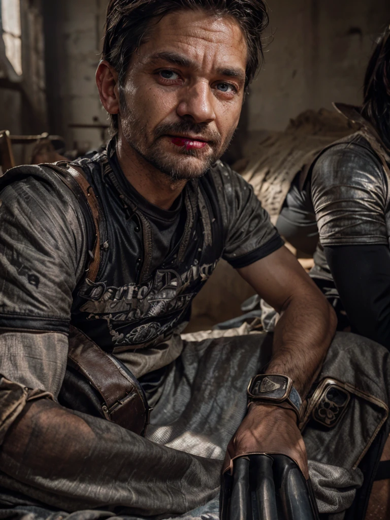 A portrait of a wizard, bearded, wrinkled, weathered, with piercing eyes, detailed face, high details, photography, dark studio, rim light, Nikon D850, 50mm, f/1.4