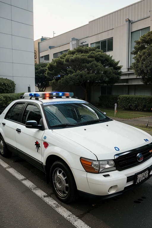 graffiti mushrooms on cop car in the style of japanese anime
