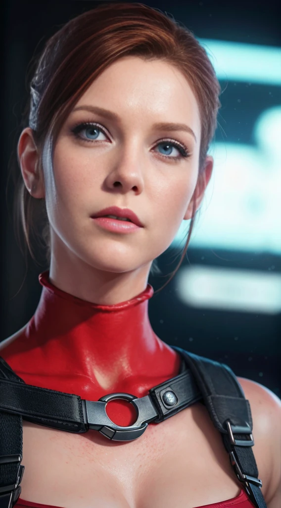 (Claire Redfield:1.1), (perfect facial features:1.1), (belos olhos detalhados, beautiful detailed lips, olhos e rosto extremamente detalhados, long eyelashes), (fotorrealista:1.37), (ultra-detalhado, Realistic), (retrato, horror), (vivid colors), (studio lighting), (tons de cores sutis), (foco nítido), (Bokeh)