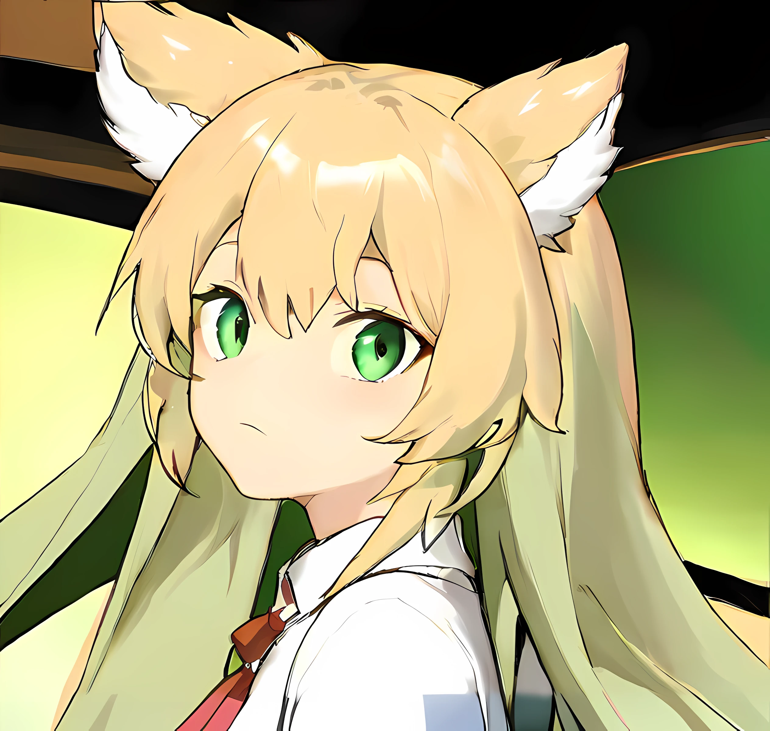 animemanga girl,long blond hair and green eyes,in a white shirt, anime cat girl, Anime cute art style, inca, Shikami, cute anime catgirl, Cat ears anime girl, Holo is a wolf girl, nekomimi, Fox letter, Tornado, change, Hilabi, Maomao Maomao skirt