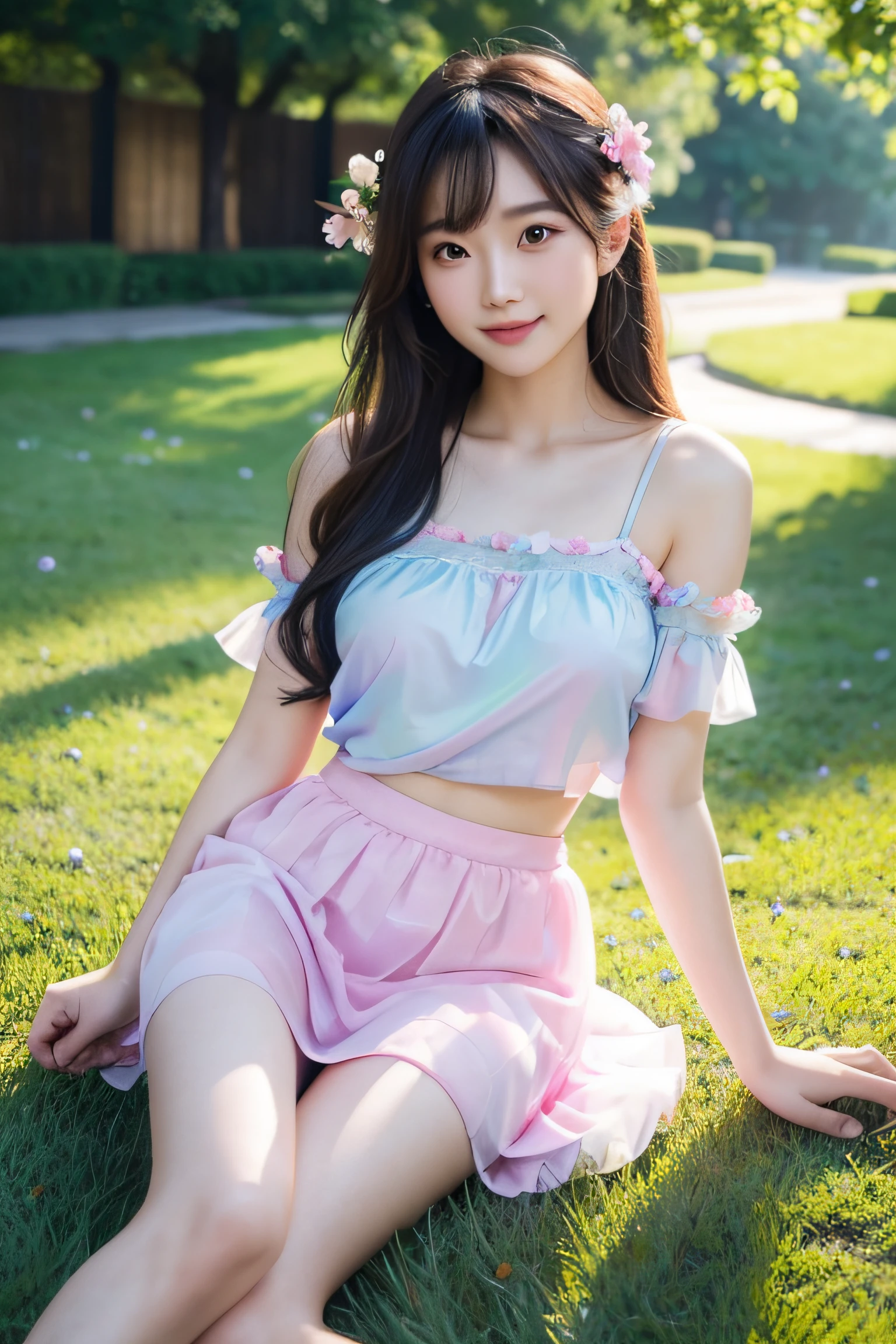 Blue sky and white clouds,Yunshan Garden,pink flowers,Cherry tree,wearing one piece,Transparency is clearly visible, size too big、raw,(8K、quality、masterpiece:1.8)、(Complex details:1.8)、(Realism:1.8)、Octane number renderings、Complex 3D rendering with ultra-detail, Studio soft light, rim light, Vibrant details, Super detail, Realistic skin texture, detail, beautiful eyes, Very detailed CG Unity 16k wallpaper, cosmetic, (Detailed background:2.0), ((camel toe)), ((The shape of the pubic bone is clearly visible)), ((prominent posture)), (full body image),,glowing skin、Put it on your legs,spread your legs,Camel toe showing thighs!!!、