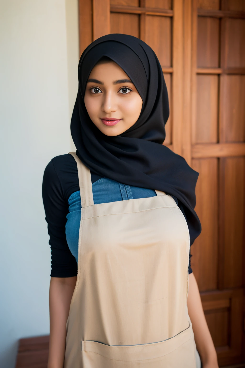 bondage, top-quality,Beautiful detailed hijabi,Bewitching face,(((kerala))) teen model,long lashes,Wearing a colorful (naked_apron),Detailed details,Colossal tits,sideboobs,stares at the camera