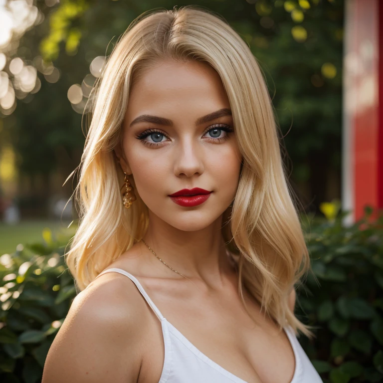 Fit blonde, perfect body, AIbeka, cherry red lipstick, 64k, makeup, full body, top-quality, hightquality, Extreme Detail Photography, Eye for extreme detail, masterpiece, extreme face details, 16k, 8k, 4K, HD, UHD, a beautiful woman, posing for a picture, looking aroused, casual, red lips, depth of field, bokeh,blonde Blue Eyes Aibeka, full body view, red cheeks