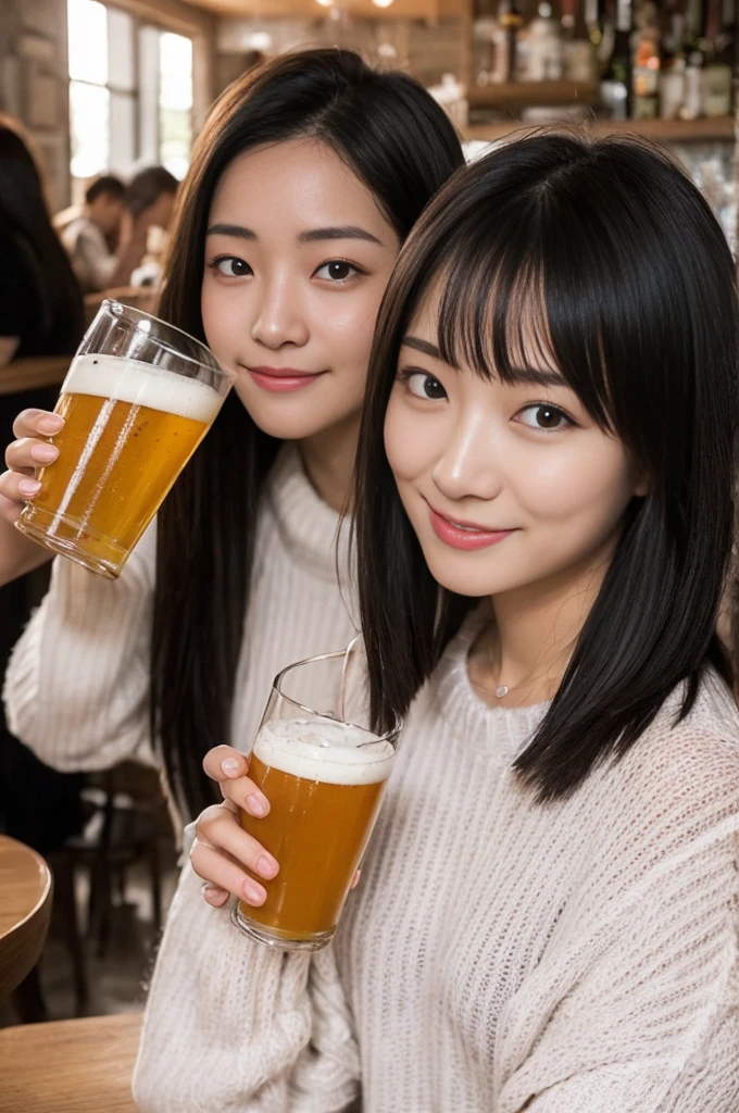 (8K、top-quality、​masterpiece:1.2)、(reallistic、Photorealsitic:1.2)There is a woman sitting at a table drinking beer, bar girl, In a tatami room, with a drink, Drinking beer, In the pub, In the pub, at bar, Beautiful Asian Girl, Asian Girl, at bar, Drinking beer, Drink at the bar, low-cut top, asian female, Young Asian Girl　Sashimi set meal　And food　Karaage　downbrouse、No bangs:1.10、straight flat chest:1.20, (leaning-forward:1.3)、(oversized white sweater、Loose sweater、Low-cut sweater:1.5)、bra very.10, Pink ?????? is visible:1.20,  A Cup:1.20, ??????, (top-quality、8K、32K、​masterpiece)、japanes、22year old、Very pretty girl、a beauty girl、Bright smile、outside of house、shinny skin、blurry backround、short-cut:1.10、Ear hooks:1.20, A dark-haired:1.10, Upper body close-up、Shot from above　A refreshing smile　Alafed Girl, chiho, iwakura lain, closeup Iwakura Lain, With short hair, Shiori Teshirogi, Kotegawa Yui, hime-cut, She is 22 years old, sui ishida with black hair, lain iwakura, girl cute-fine-face, Clear pubic contours,(Small breasts), hight resolution, ighly detailed, top-quality, [​masterpiece:1.6],, ighly detailed, nffsw, finely detail, top-quality, , Cinematographic lighting, 1girl in、22year old、Cute Japan Girls、perfect body type、, Cute droopy eyes、Beautiful big eyes、ultra-detailliert、hight resolution、Transcendent beauty　top-quality、​masterpiece、majicMIX Real、(Raw photography:1.2)、(Photorealsitic:1.4)、sushi restaurant　Japanese restaurant　Izakaya、japanese style bar、Beer mug、Kamimei(8K、top-quality、​masterpiece:1.2)、(reallistic、Photorealsitic:1.2)