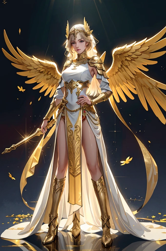 ((best quality)), ((masterpiece)), (detailed),1girl,angel,solo,full body , (gold foil,gold leaf art,glitter drawing:0.7)