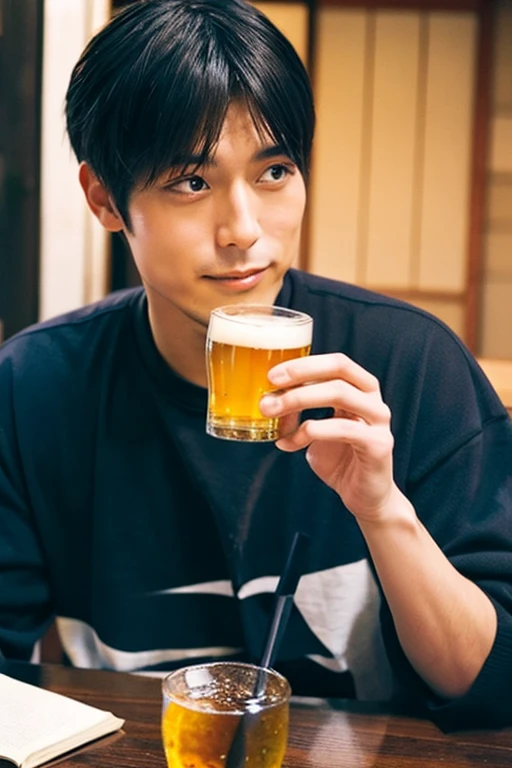 satoro gojo drinking beer in a river  