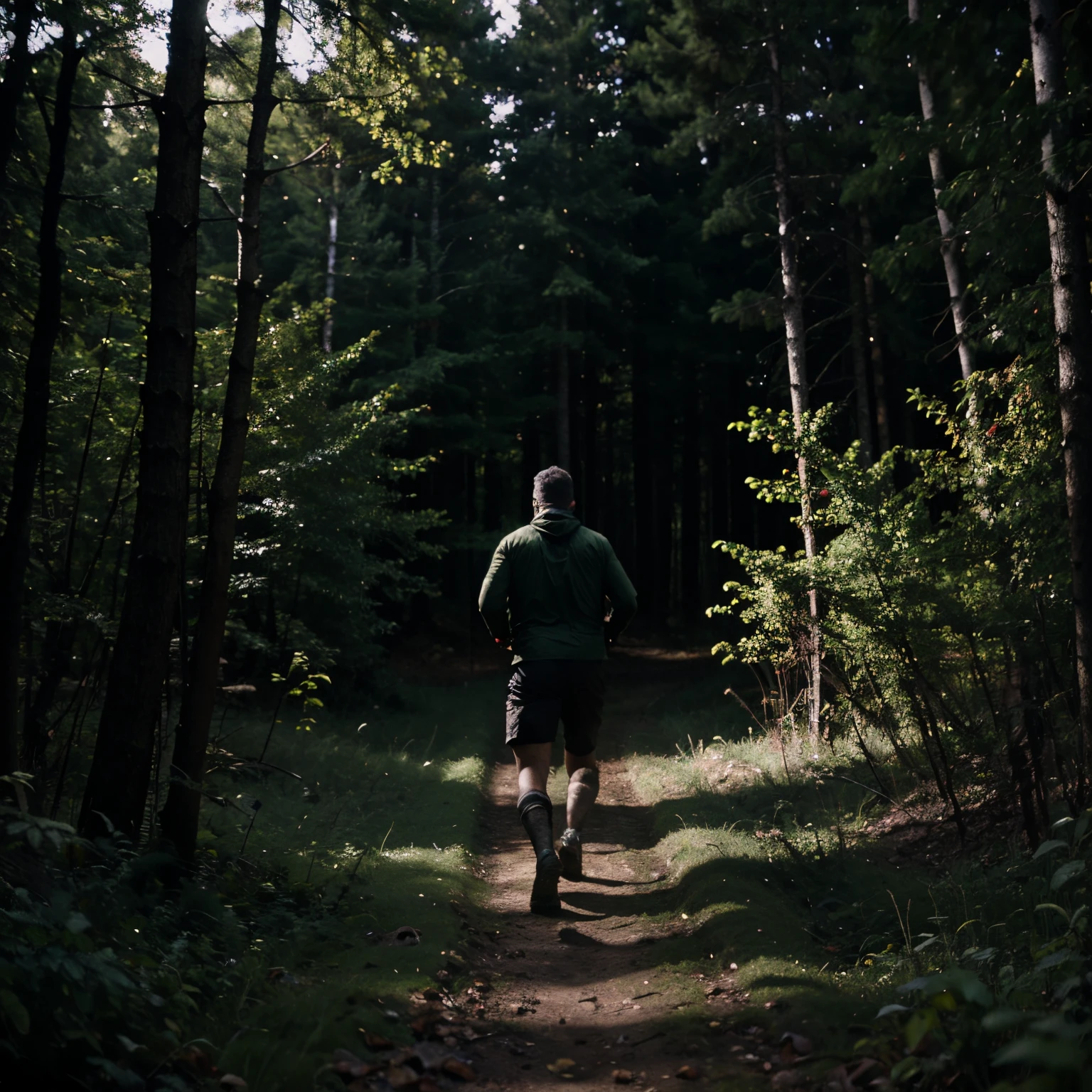 Night vision trail cam vision of caspersight running from a monster in the forest
