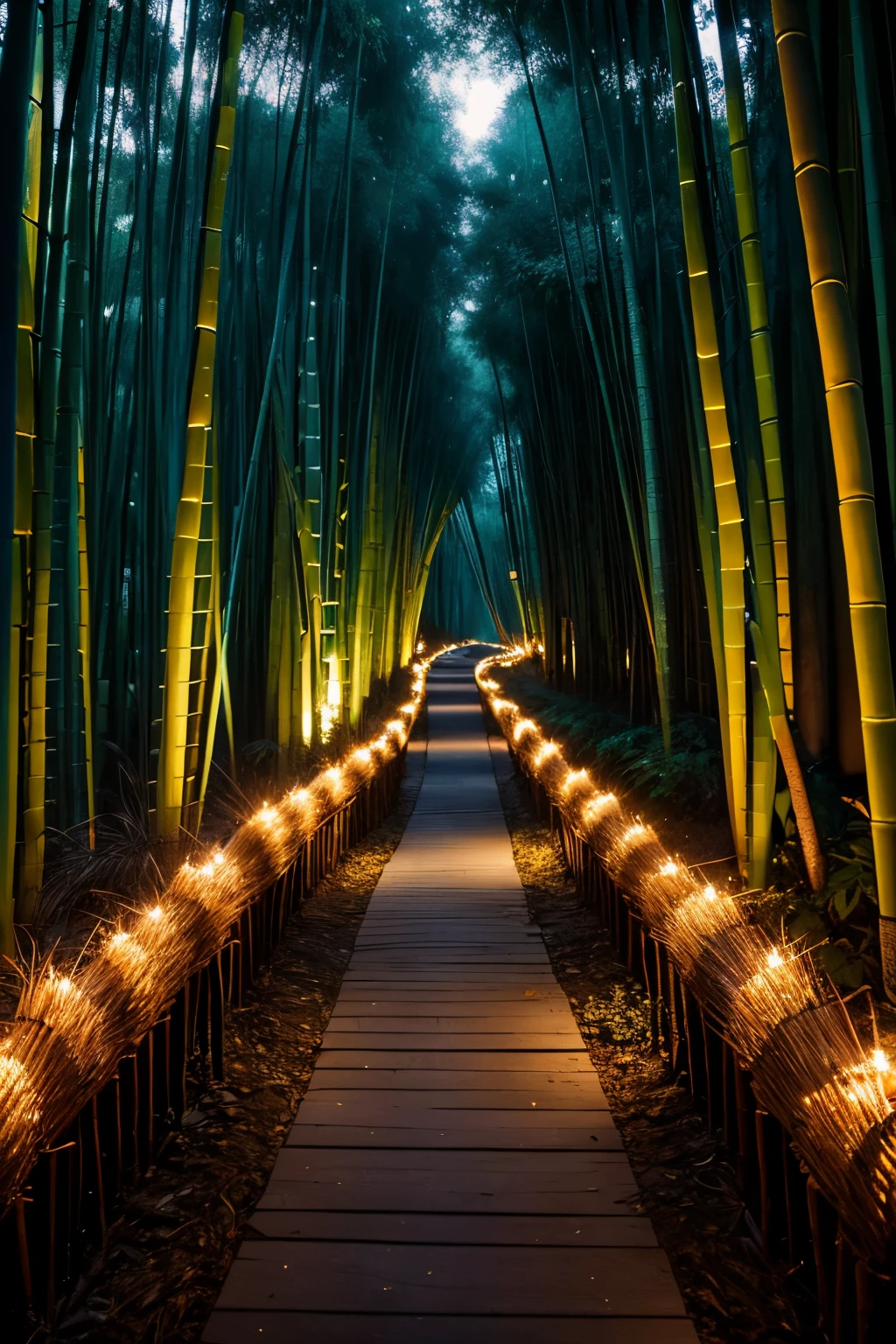 a path in a bamboo forest at night
UHD, retina, masterpiece, accurate, super detail, high details, high quality, award winning, best quality, highres, 16k, 8k,