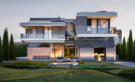 (masterpiece),(high quality), best quality, real,(realistic), super detailed, (full detail),(4k),8k,modern house exterior design,Modern architecture,Sandstone,whitewall,Beautiful_sky,Day light, no_humans, outdoors,sky,tree,Garden flower front of building,