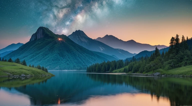 Nice day,Exquisite water,nigh sky,sparkler,Beautiful wallpapers,，Healing skies，Green mountains