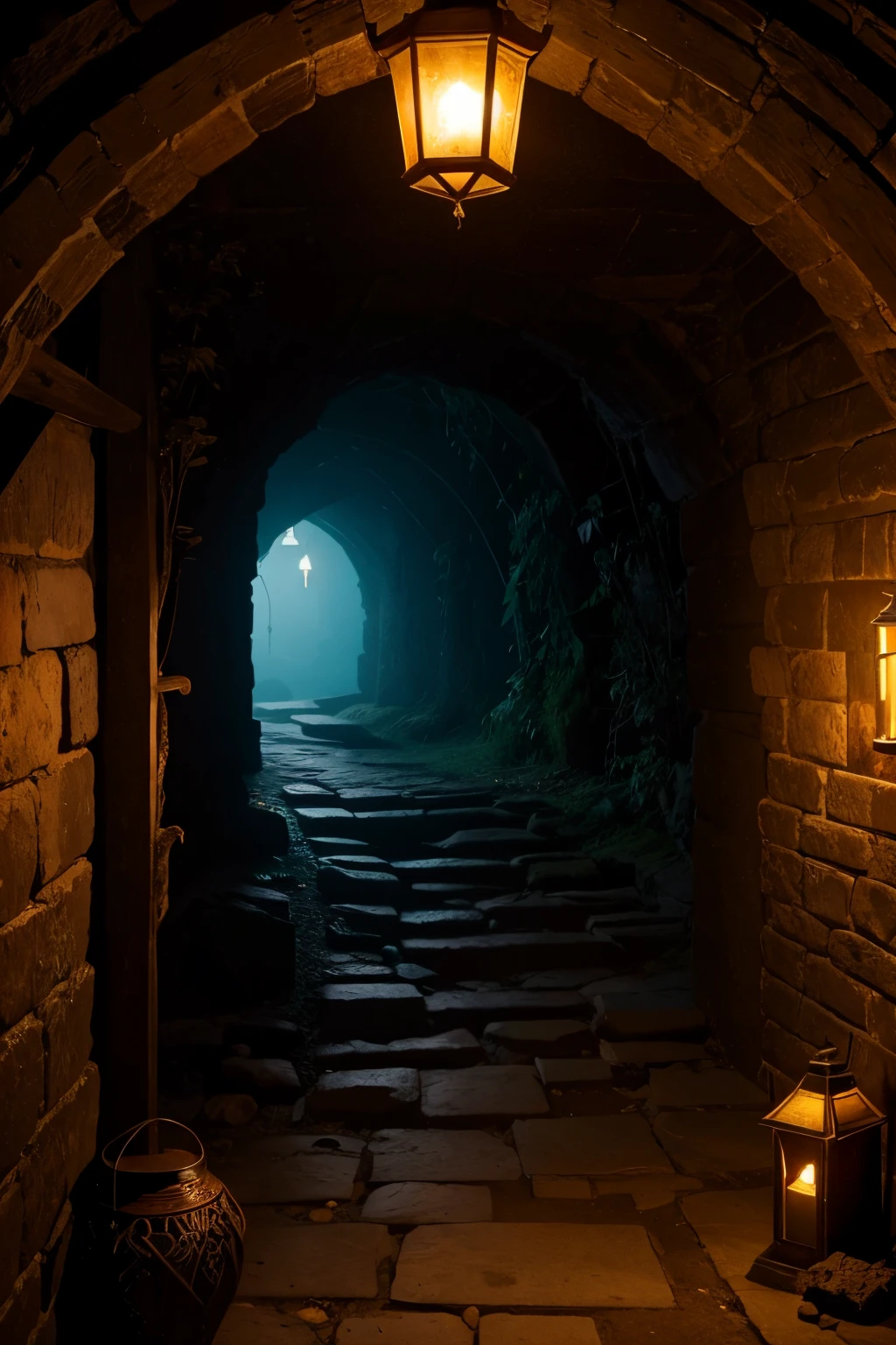 a ancient path in a dark pirate's cave, lit by old lanterns, low light, night colors,
UHD, retina, masterpiece, accurate, super detail, high details, high quality, award winning, best quality, highres, 16k, 8k,