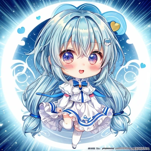 Chibi Chara lightblue hair Heart in the eye long anime portrait full bodyesbian