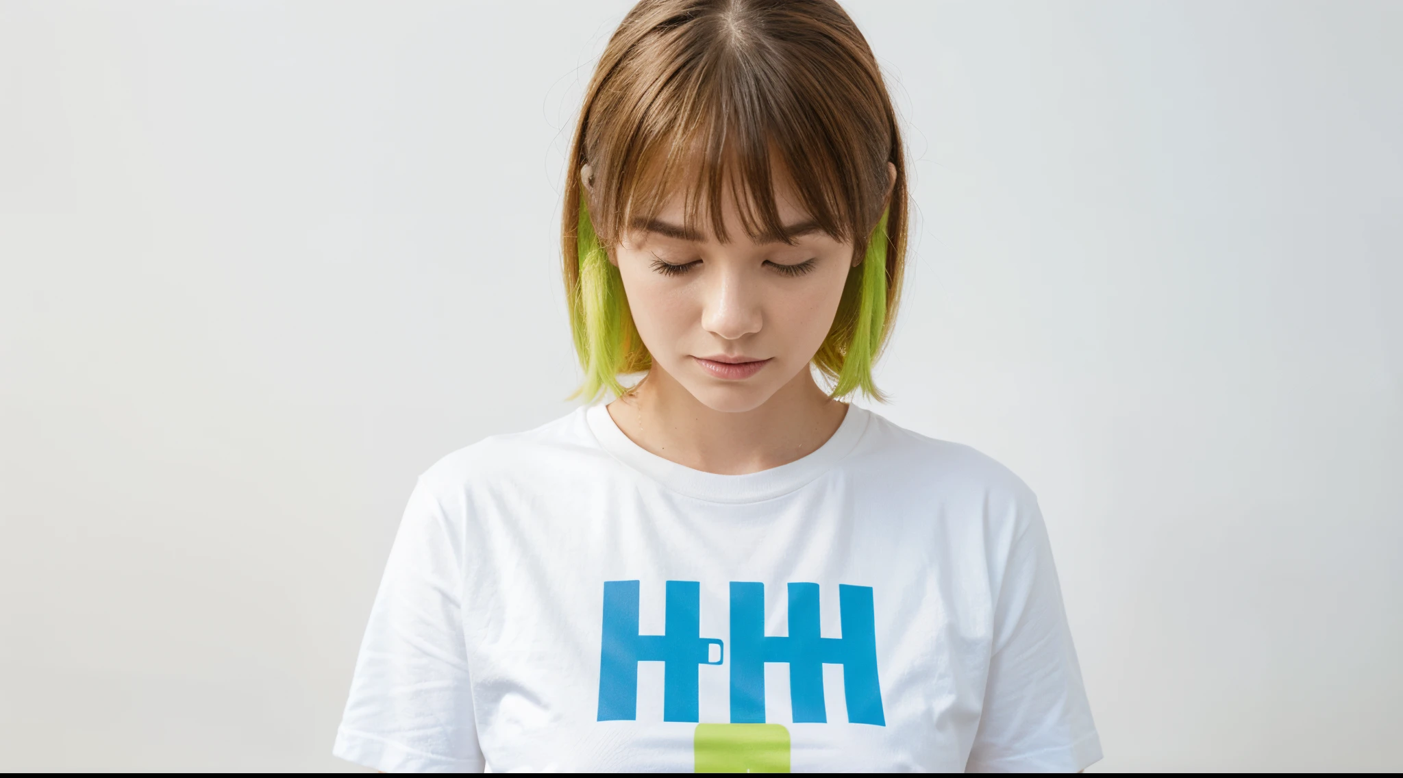 Create a flat vector, illustrative-style lettermark logo design for an e-commerce t-shirt electronic brand named 'HOM'. The 'H' and 'M' initials are creatively merged together, forming a sleek and modern design. Use a vibrant color palette of electric blue and lime green to represent the brand's energy and technology-driven approach against a white background. Do not show any realistic photo detail shading.