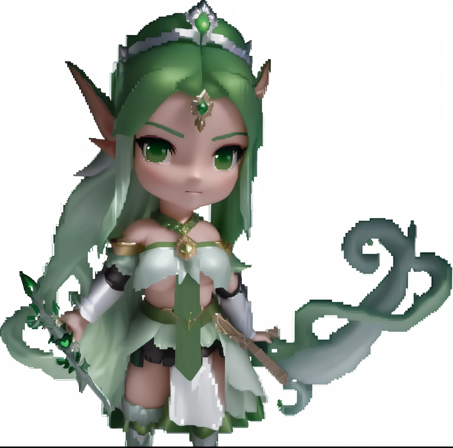 Pixel image of female character with green hair and green helmet, elf princess knight, tchibi, in opal armor, elf warrior, Enchanting elven princess knight, elf knight, world of warcraft elven druid, Elf Queen Nissa Creation Mage, female forest archer, Elf Girl, Mysterious art style, (((Crazy))) Elf Princess, emerald herald