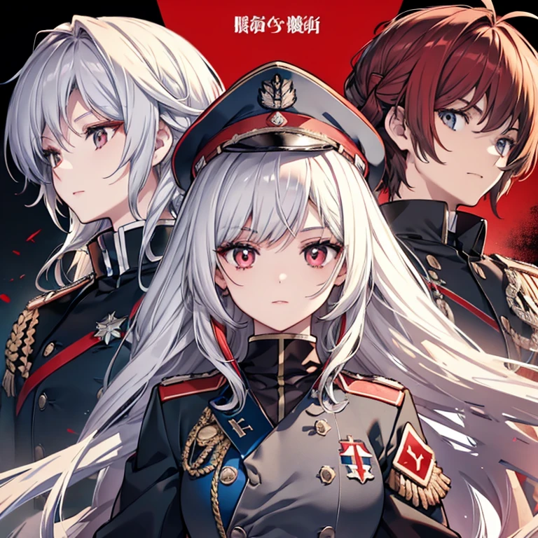 Ashkenazi military uniform,grey long hair,red color eyes,There are scars on the face,Ship Maiden