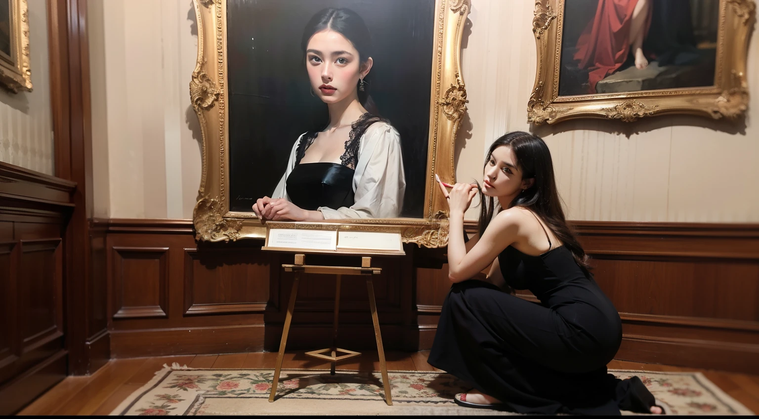 Classical study,luxurious decor,European decoration,Mainly dark colors,The feeling of oil painting