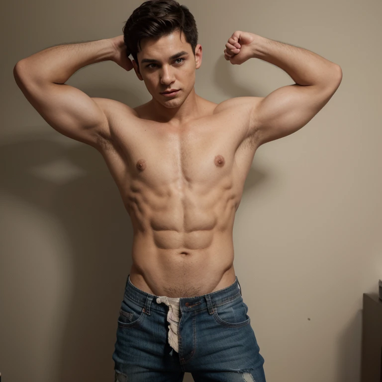 A boy shirt starts ripping off his body, pants rip off and underwear rips off and dick grows